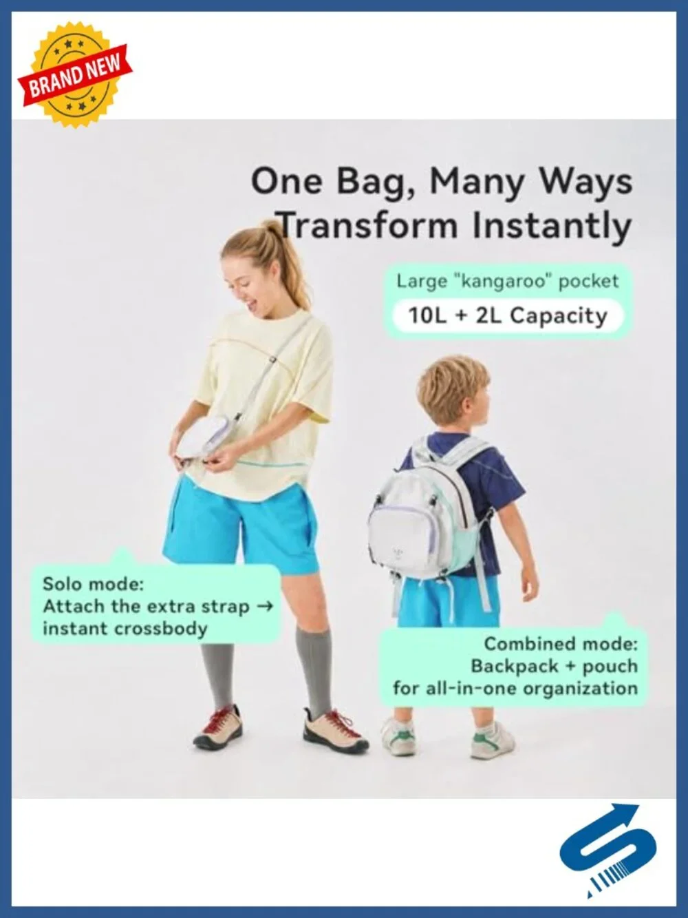 10L Convertible Backpack Sling Bag Set Water Resistant Reflective Strip Travel